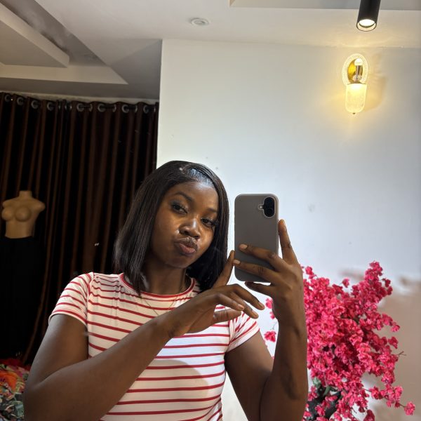 Red and white striped basic top