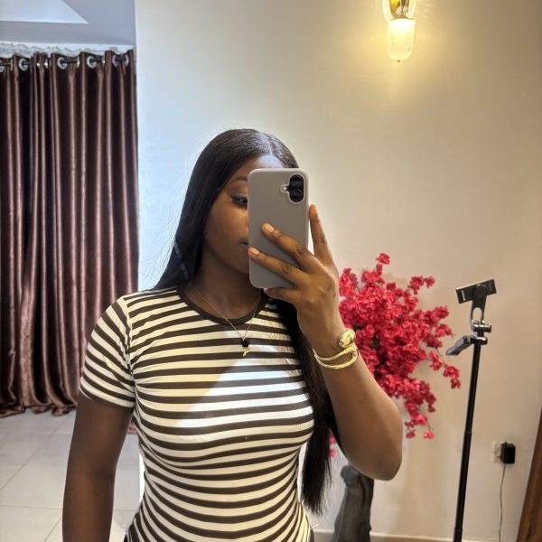 Brown and white striped basic top