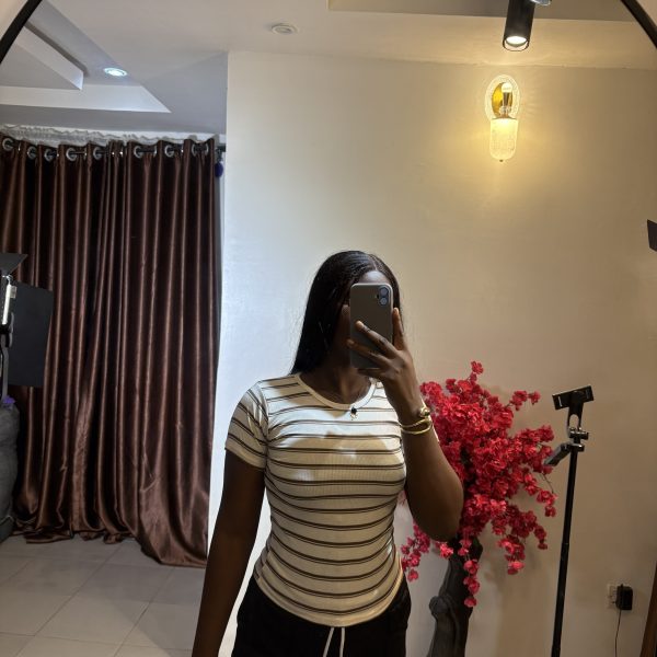 Brown and milk stripped basic top