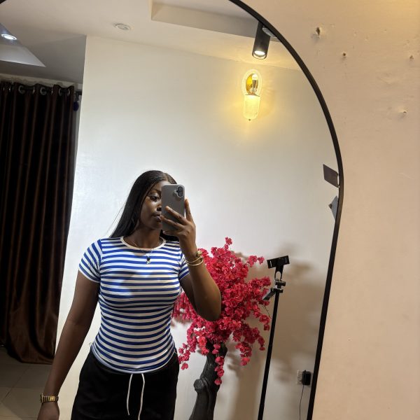 Blue and white striped basic top