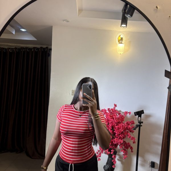 Red and white striped basic top