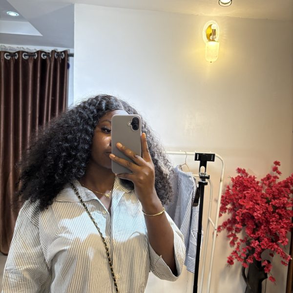 Grey and white striped shirt