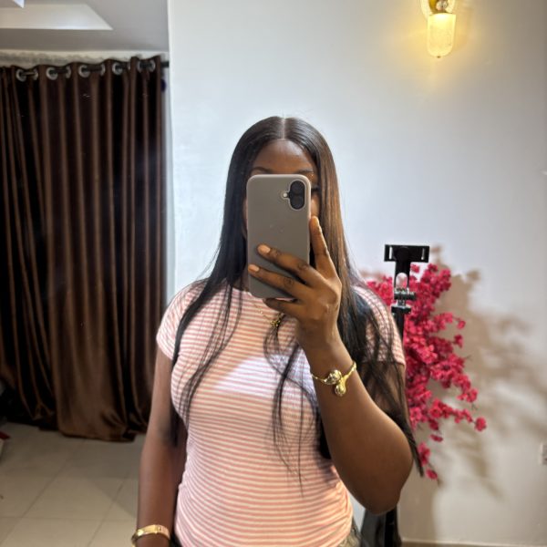 Pink and white striped basic top