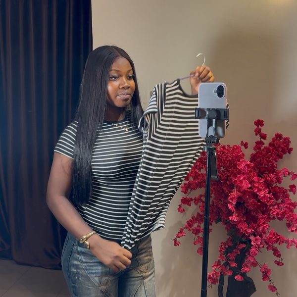 Black and white striped basic top